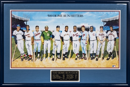 500 Home Run Club Multi Signed Litho With 11 Signatures Including Mantle, Williams & Robinson in 42x28 Framed Display (PSA/DNA)